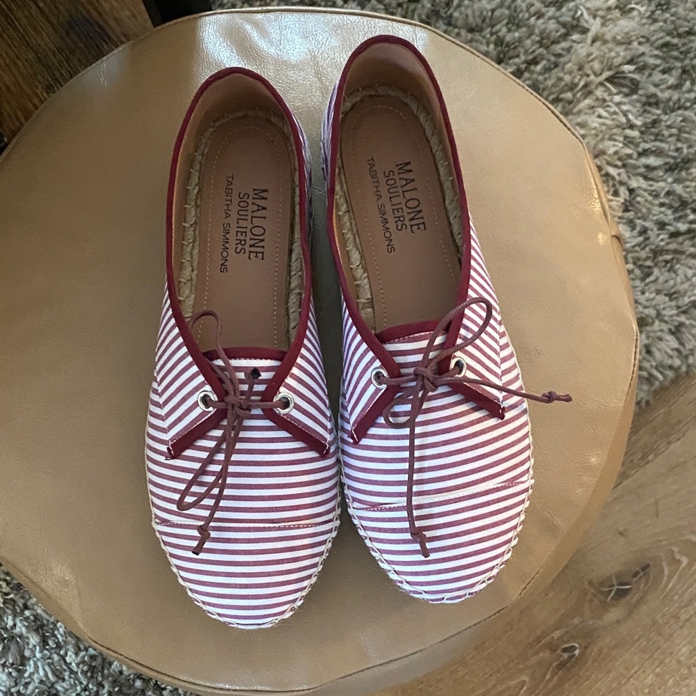 Tabitha Simmons Malone Souliers Striped Canvas  Sneakers in Red & White 37.5